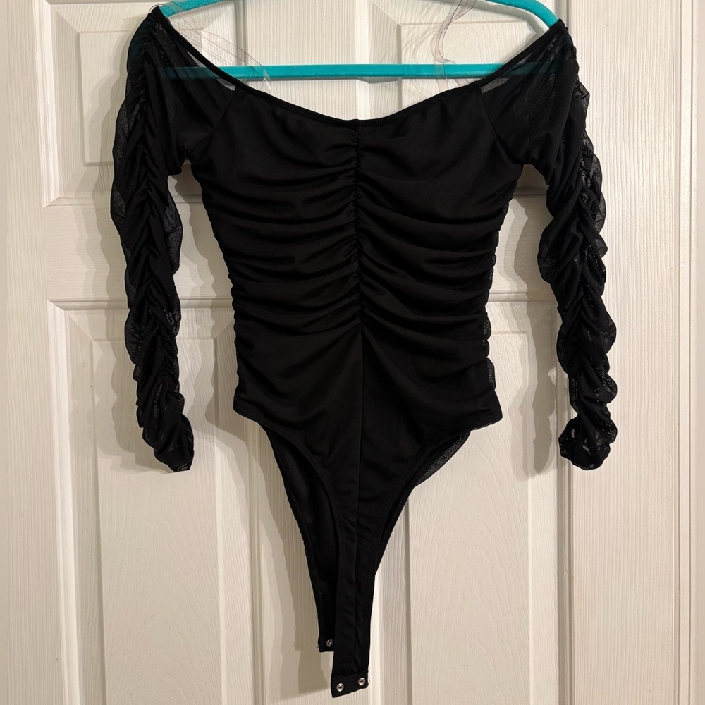 Fashion Nova Black Ruched Bodysuit - Picture 2 of 3